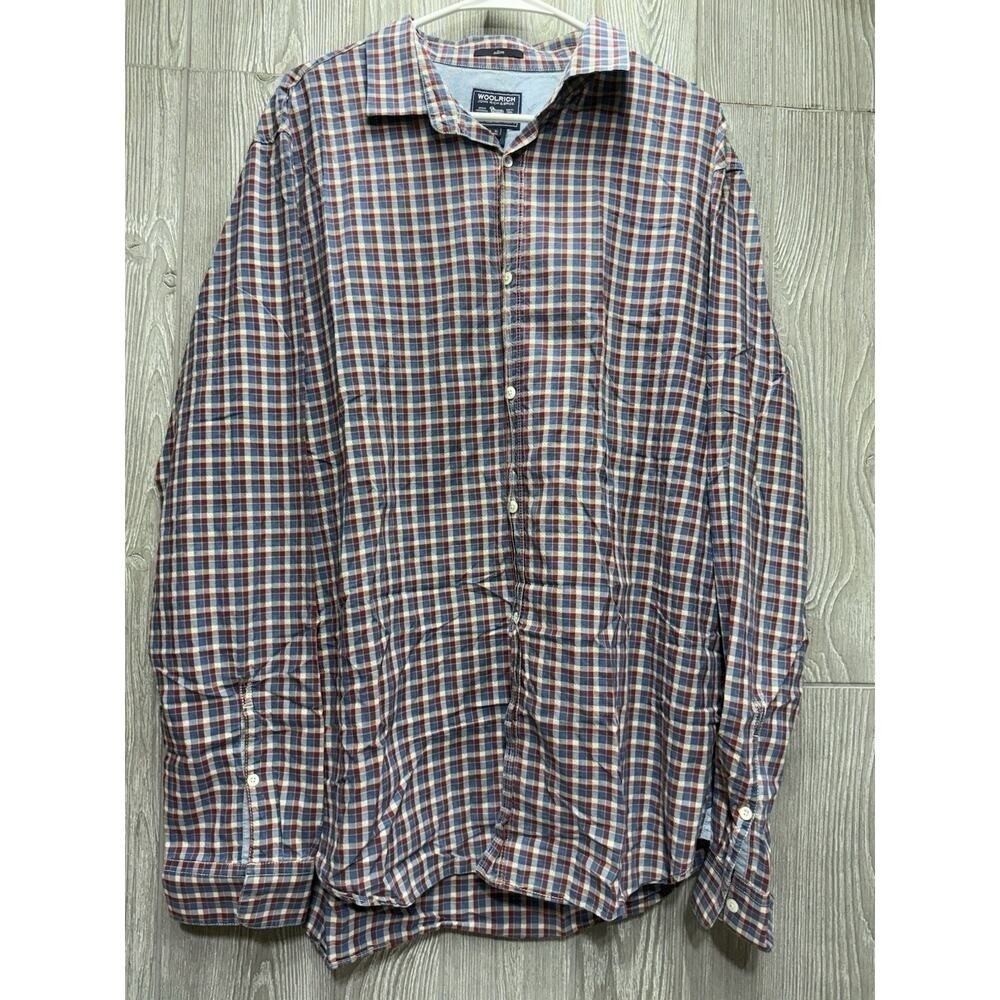 Woolrich Lightweight LS Shirt Blue Plaid Men's XL Slim Fit